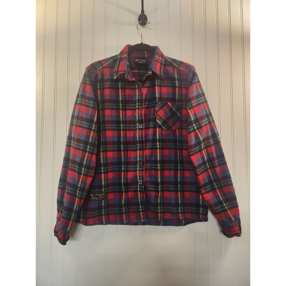 Vintage‎ Vermont Flannel Co. Women Red Purple Plaid Flannel Shirt Size L US
